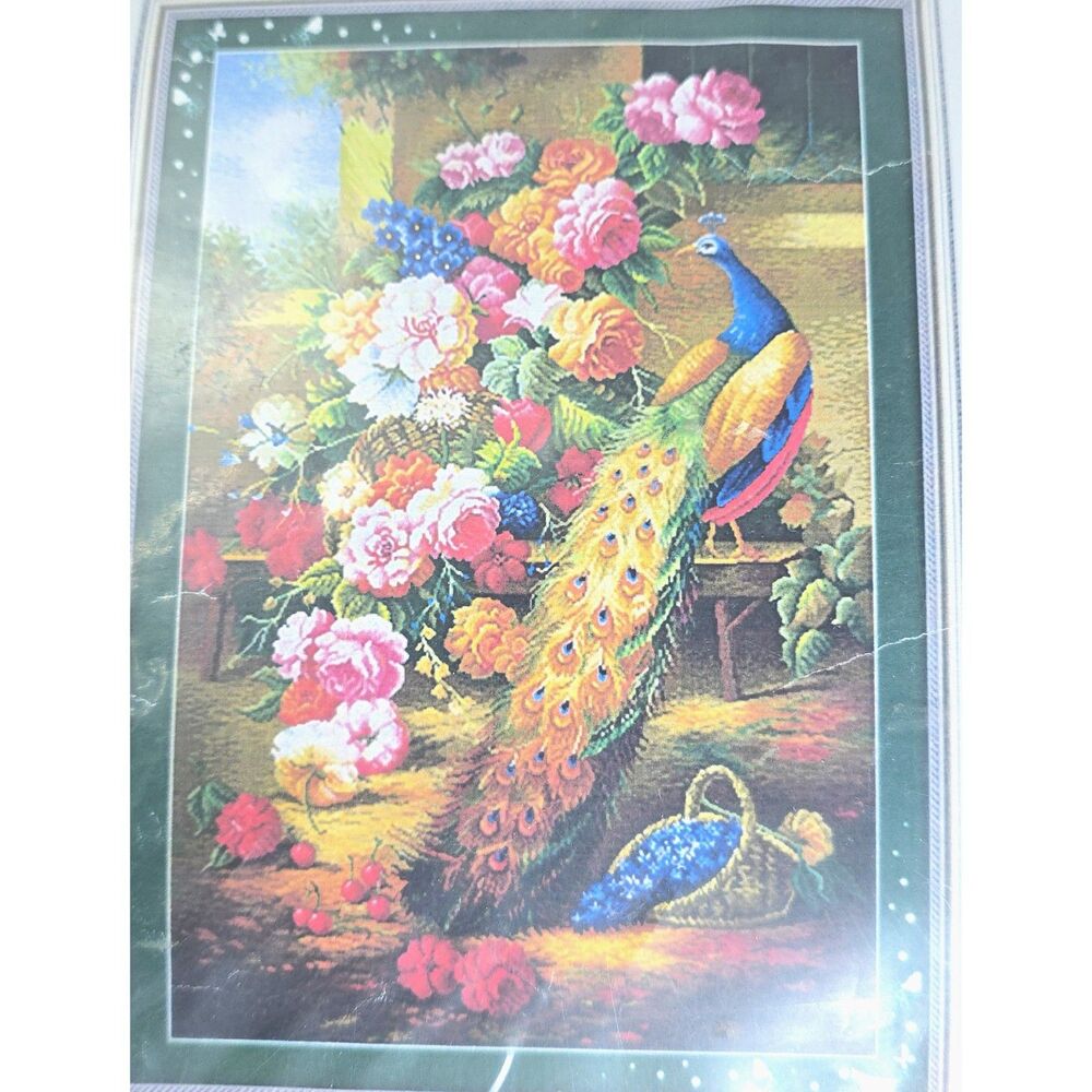 Lovxvouy Rich Peacock Cross Stitch Kit 42x60cm Complete Embroidery Floral Bird - Picture 2 of 9